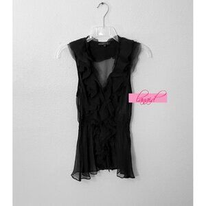 Metropark Sheer Silk Black Sleeveless See-Through Ruffle V-Neck Tank Blouse S